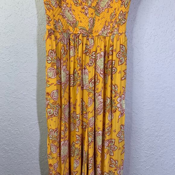 FREE PEOPLE Jumpsuit MD Little of Your Love Marigold Boho Wide Leg Smocked Chest - Picture 9 of 16